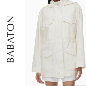 Babaton the Nook Jacket Oversized Linen Blend White Hooded Utility Trench Coat